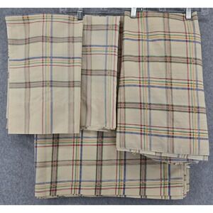 Vtg Burlington Plaid Print Full Double Sheet Set 4 Piece Multicolor EUC Sewing